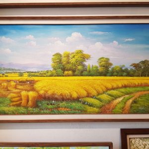 Tranh sơn dầu phong cảnh cánh đồng lúa vàng